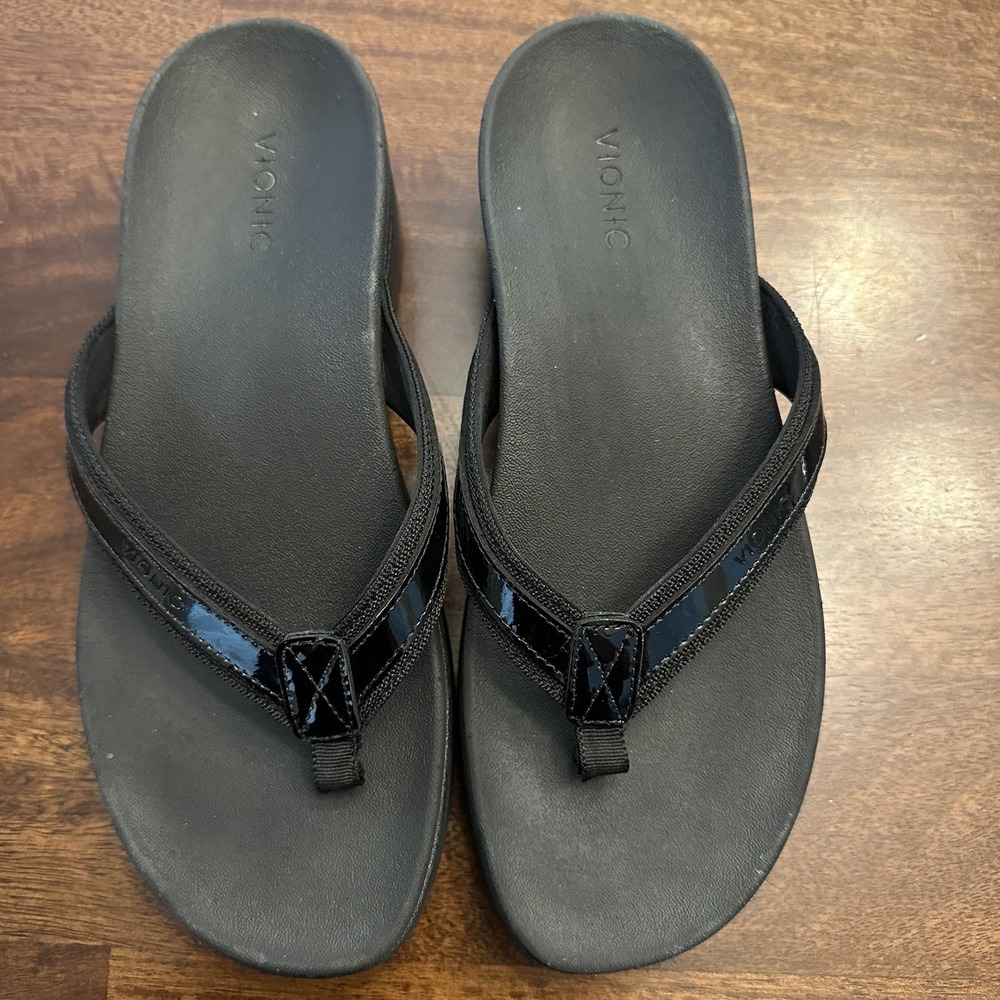 Vionic High Tide II Platform Sandals Women's 9 Black Orthotic Support Flip Flop